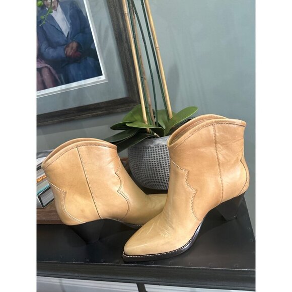 Isabel Marant Darizo Leather Western Booties Natural Tan Womens Size 38 - Picture 12 of 16